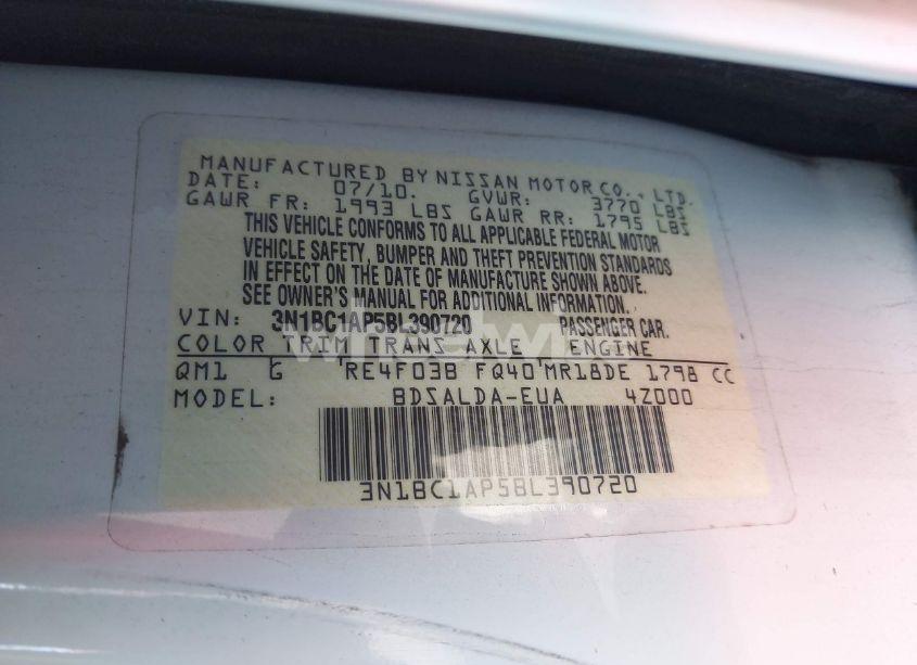 Photo 9 of 2011 Nissan Versa 1.8S (VIN 3N1BC1AP5BL390720)