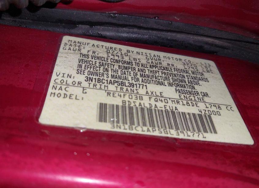 Photo 9 of 2011 Nissan Versa 1.8S (VIN 3N1BC1AP5BL391771)