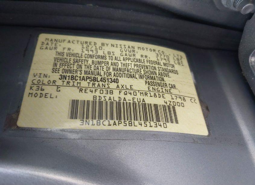 Photo 9 of 2011 Nissan Versa 1.8S (VIN 3N1BC1AP5BL451340)