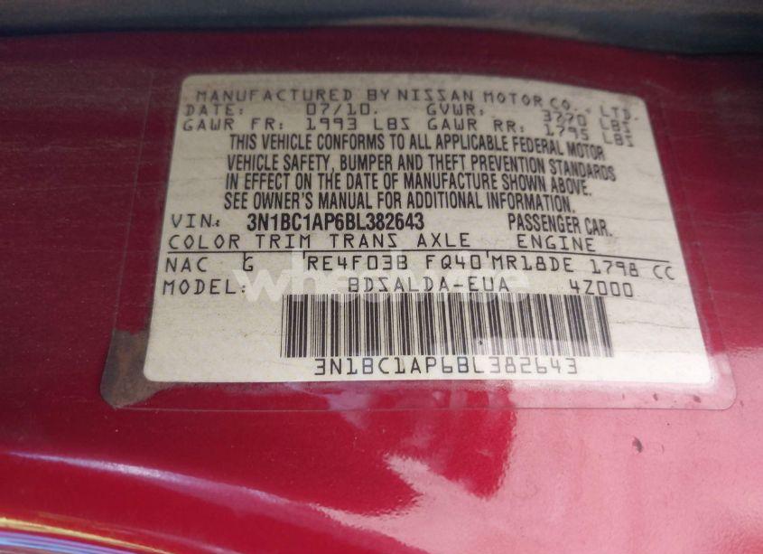 Photo 9 of 2011 Nissan Versa 1.8S (VIN 3N1BC1AP6BL382643)