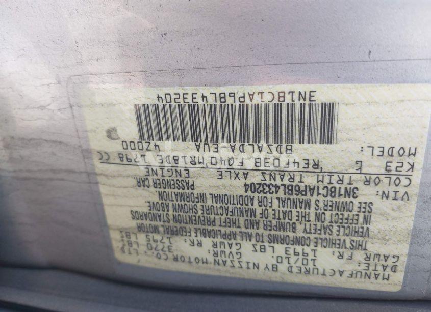 Photo 9 of 2011 Nissan Versa 1.8S (VIN 3N1BC1AP6BL433204)