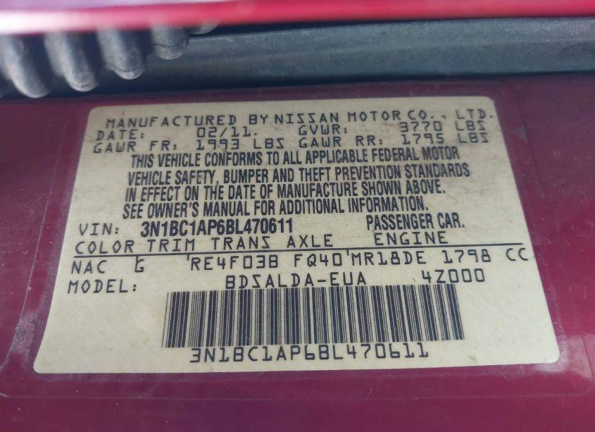 Photo 9 of 2011 Nissan Versa 1.8S (VIN 3N1BC1AP6BL470611)