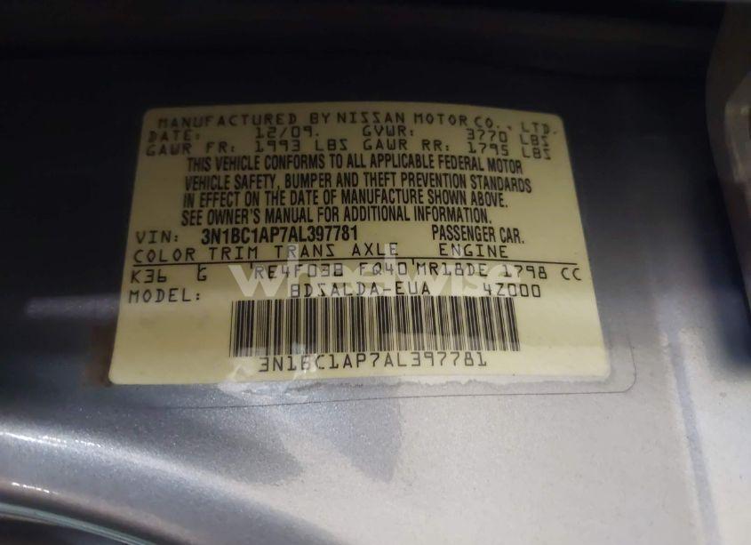 Photo 9 of 2010 Nissan Versa 1.8S (VIN 3N1BC1AP7AL397781)