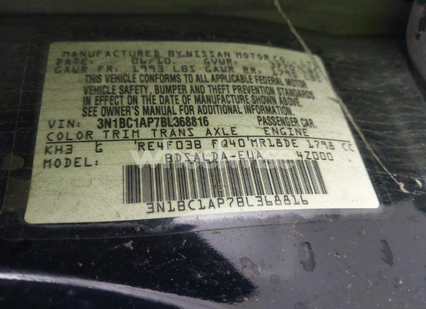 Photo 9 of 2011 Nissan Versa 1.8S (VIN 3N1BC1AP7BL368816)