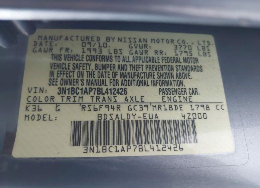 Photo 9 of 2011 Nissan Versa 1.8S (VIN 3N1BC1AP7BL412426)