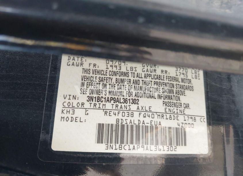 Photo 9 of 2010 Nissan Versa 1.8S (VIN 3N1BC1AP9AL361302)