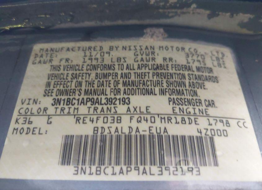 Photo 9 of 2010 Nissan Versa 1.8S (VIN 3N1BC1AP9AL392193)