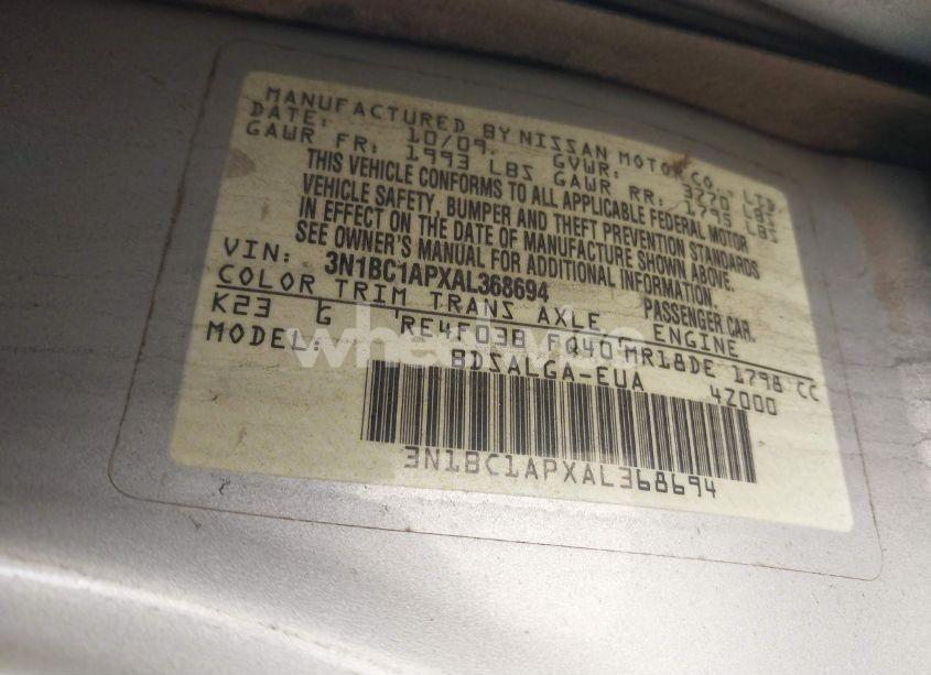 Photo 9 of 2010 Nissan Versa 1.8SL (VIN 3N1BC1APXAL368694)