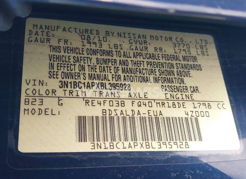 Photo 9 of 2011 Nissan Versa 1.8S (VIN 3N1BC1APXBL395928)