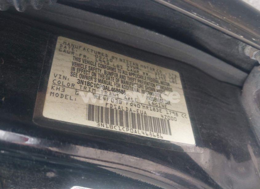 Photo 9 of 2010 Nissan Versa 1.8S (VIN 3N1BC1CP0AL468686)