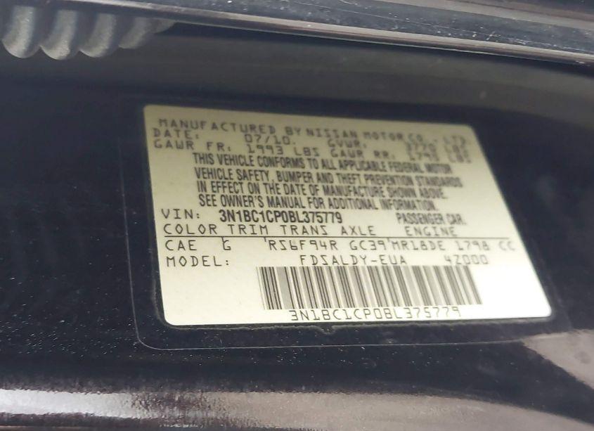 Photo 9 of 2011 Nissan Versa 1.8S (VIN 3N1BC1CP0BL375779)