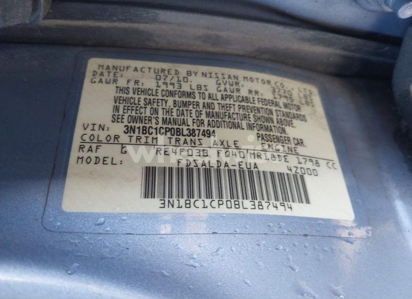 Photo 9 of 2011 Nissan Versa 1.8S (VIN 3N1BC1CP0BL387494)