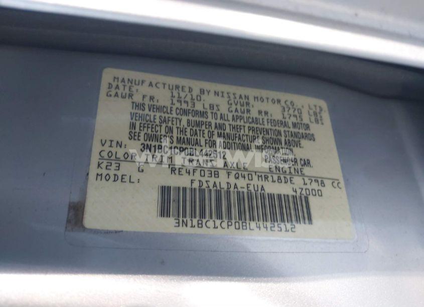 Photo 9 of 2011 Nissan Versa 1.8S (VIN 3N1BC1CP0BL442512)