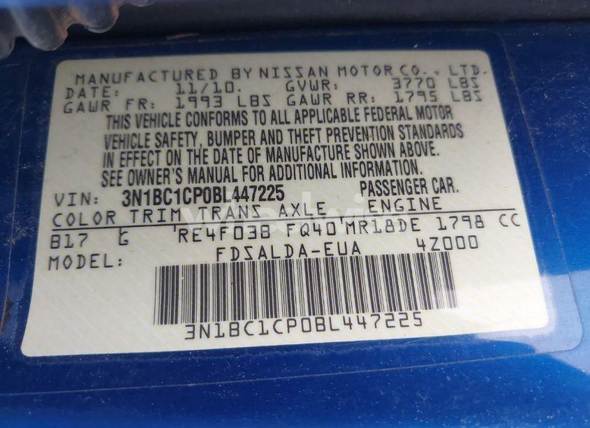 Photo 9 of 2011 Nissan Versa 1.8S (VIN 3N1BC1CP0BL447225)