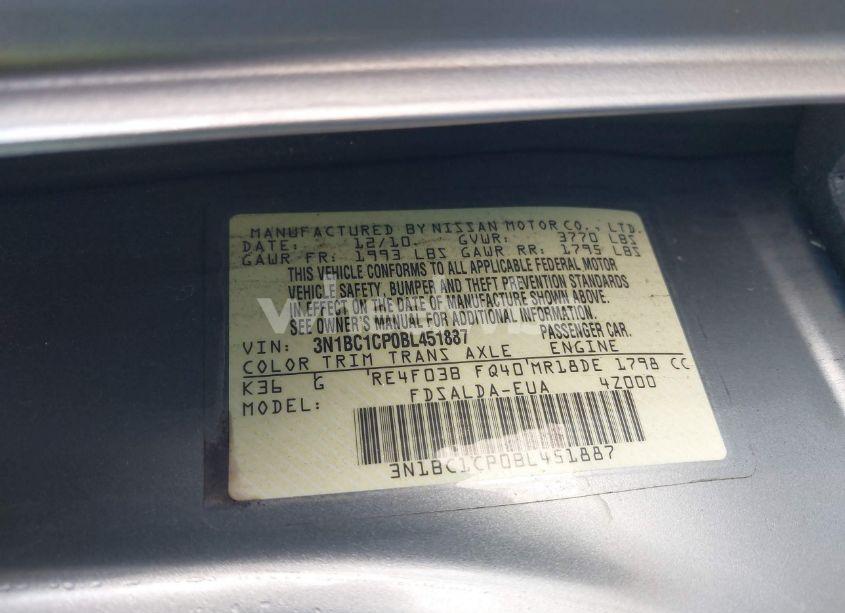 Photo 9 of 2011 Nissan Versa 1.8S (VIN 3N1BC1CP0BL451887)