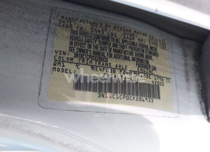 Photo 9 of 2012 Nissan Versa 1.8 S (VIN 3N1BC1CP0CK286933)