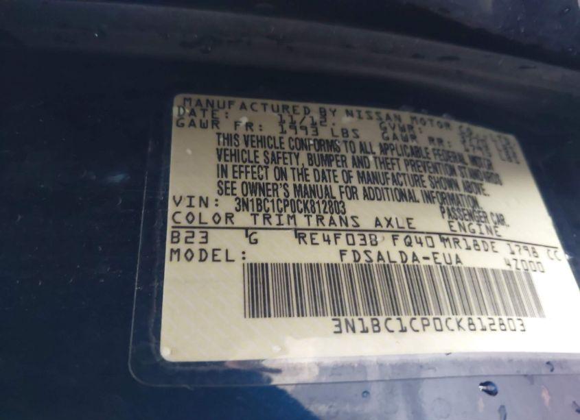 Photo 9 of 2012 Nissan Versa 1.8 S (VIN 3N1BC1CP0CK812803)