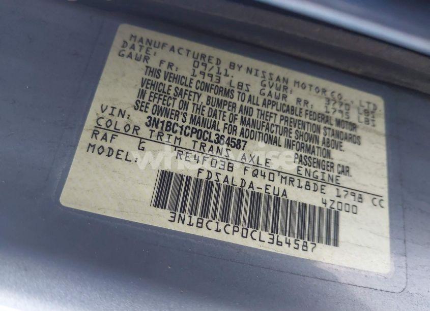 Photo 9 of 2012 Nissan Versa 1.8 S (VIN 3N1BC1CP0CL364587)