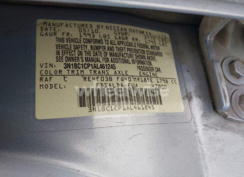 Photo 9 of 2010 Nissan Versa 1.8S (VIN 3N1BC1CP1AL461245)