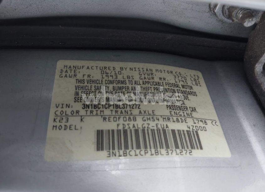 Photo 9 of 2011 Nissan Versa 1.8SL (VIN 3N1BC1CP1BL371272)