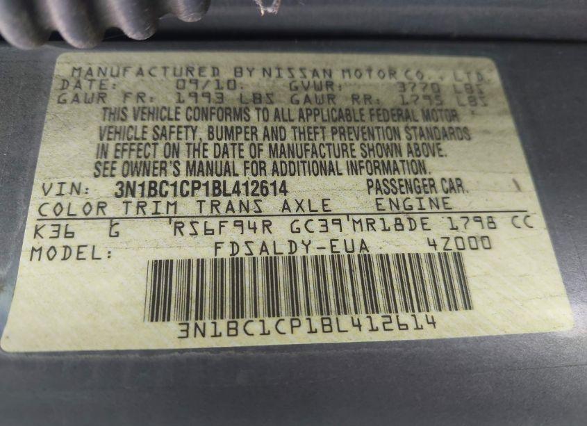 Photo 9 of 2011 Nissan Versa 1.8S (VIN 3N1BC1CP1BL412614)