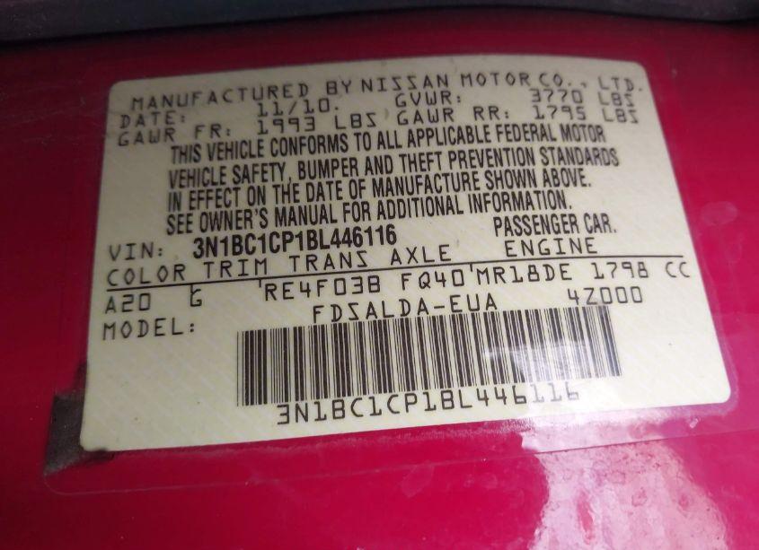 Photo 9 of 2011 Nissan Versa 1.8S (VIN 3N1BC1CP1BL446116)