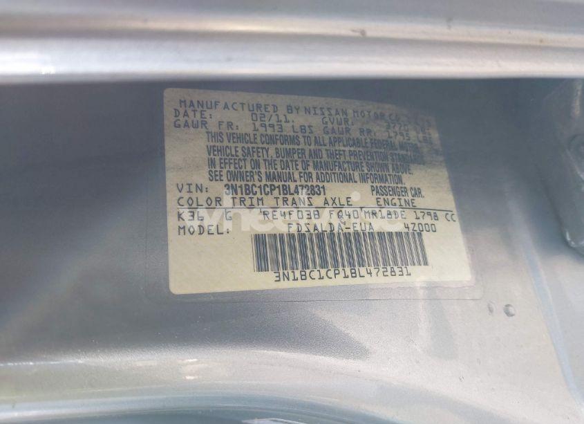 Photo 9 of 2011 Nissan Versa 1.8S (VIN 3N1BC1CP1BL472831)