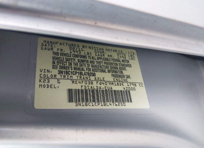 Photo 9 of 2011 Nissan Versa 1.8S (VIN 3N1BC1CP1BL476250)