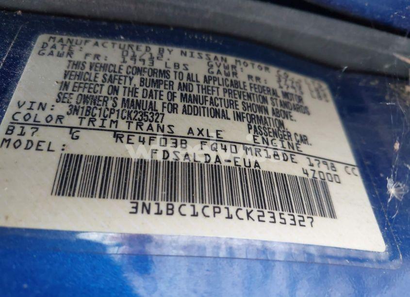 Photo 9 of 2012 Nissan Versa 1.8 S (VIN 3N1BC1CP1CK235327)