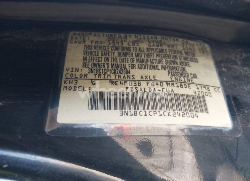 Photo 9 of 2012 Nissan Versa 1.8 S (VIN 3N1BC1CP1CK242004)