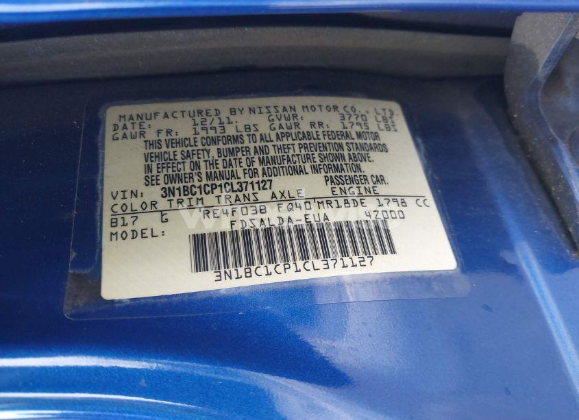 Photo 9 of 2012 Nissan Versa 1.8 S (VIN 3N1BC1CP1CL371127)