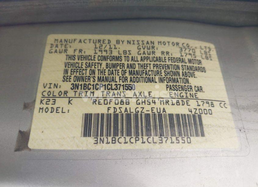 Photo 9 of 2012 Nissan Versa 1.8 SL (VIN 3N1BC1CP1CL371550)