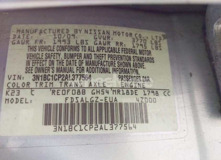 Photo 9 of 2010 Nissan Versa 1.8SL (VIN 3N1BC1CP2AL377564)