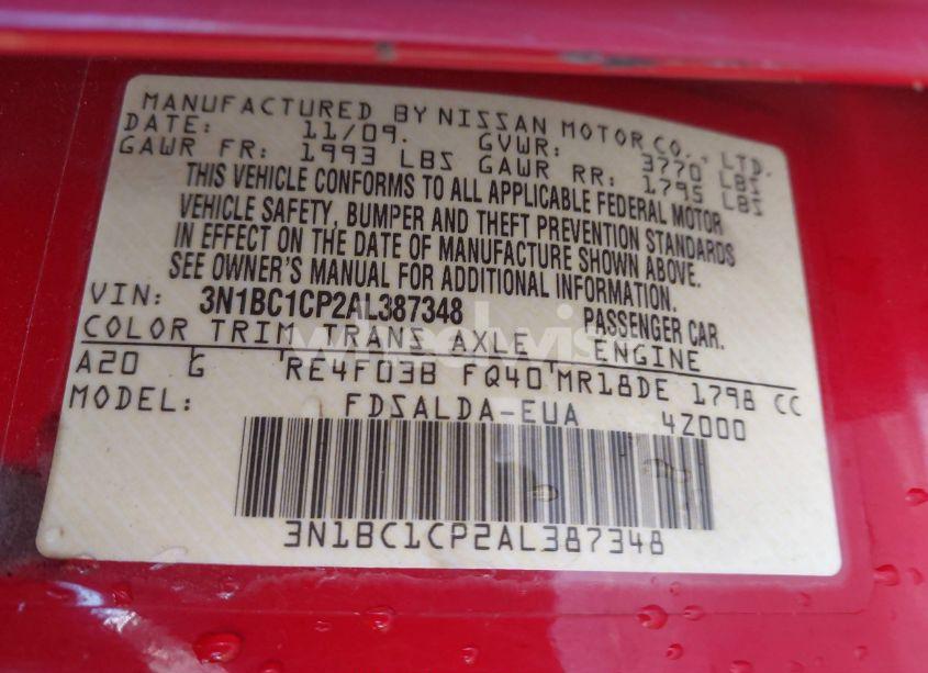 Photo 9 of 2010 Nissan Versa 1.8S (VIN 3N1BC1CP2AL387348)