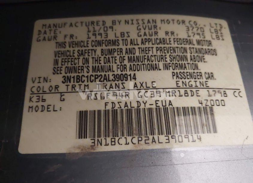 Photo 9 of 2010 Nissan Versa 1.8S (VIN 3N1BC1CP2AL390914)