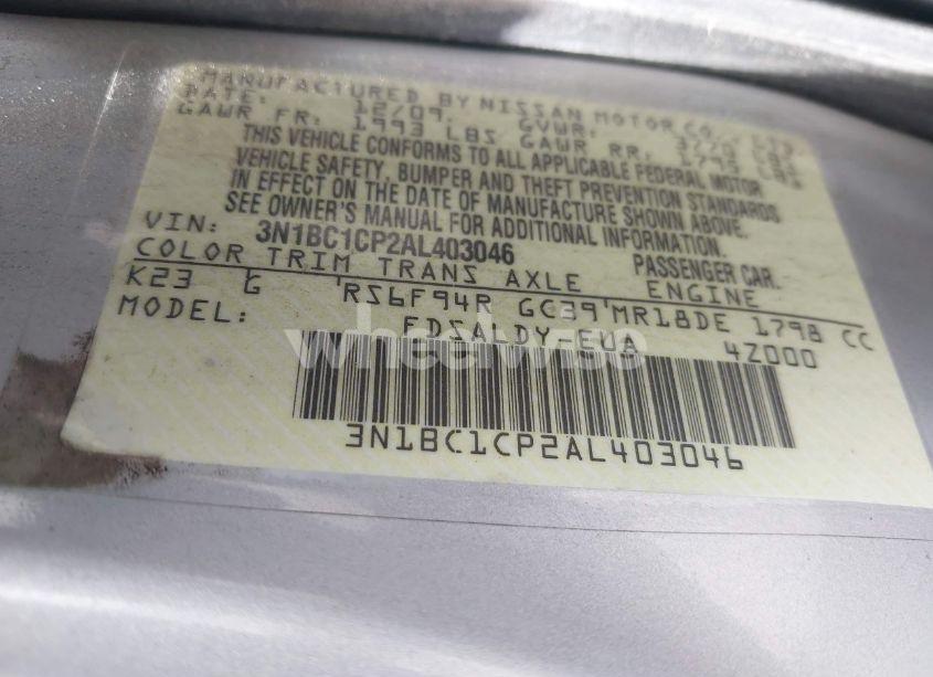 Photo 9 of 2010 Nissan Versa 1.8S (VIN 3N1BC1CP2AL403046)