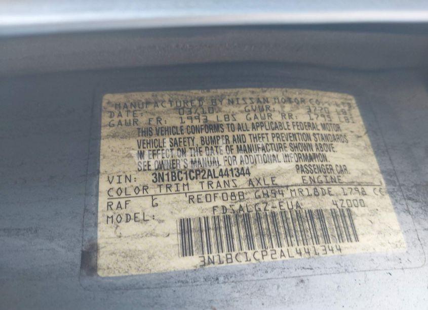 Photo 9 of 2010 Nissan Versa 1.8SL (VIN 3N1BC1CP2AL441344)