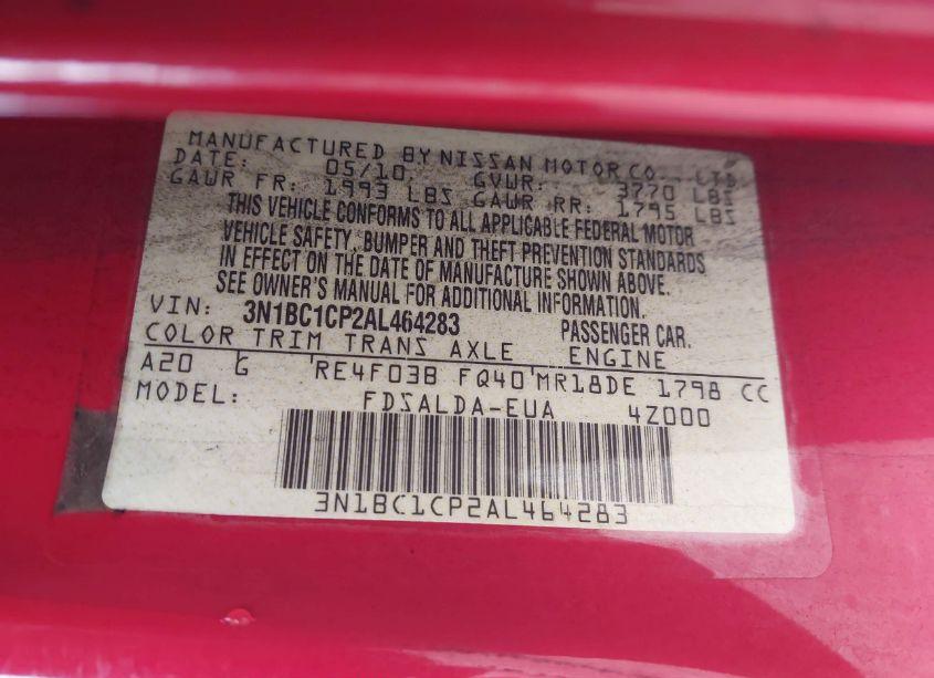 Photo 9 of 2010 Nissan Versa 1.8S (VIN 3N1BC1CP2AL464283)