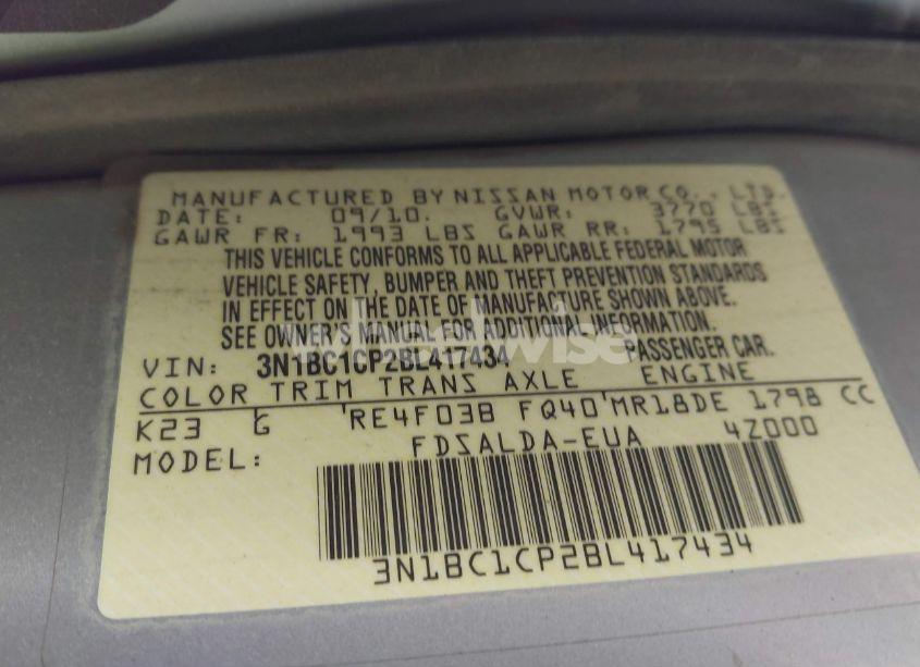 Photo 9 of 2011 Nissan Versa 1.8S (VIN 3N1BC1CP2BL417434)