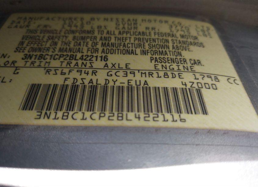 Photo 9 of 2011 Nissan Versa 1.8S (VIN 3N1BC1CP2BL422116)