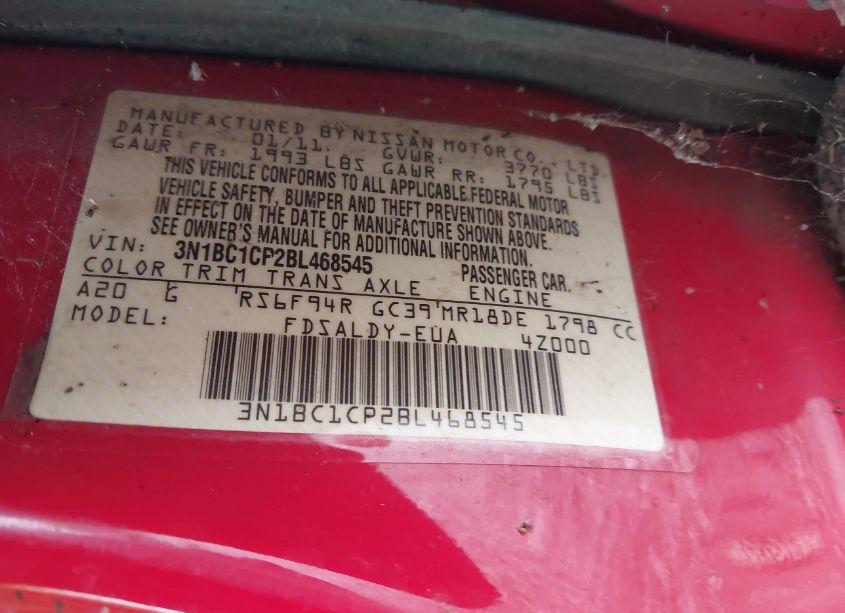 Photo 9 of 2011 Nissan Versa 1.8S (VIN 3N1BC1CP2BL468545)