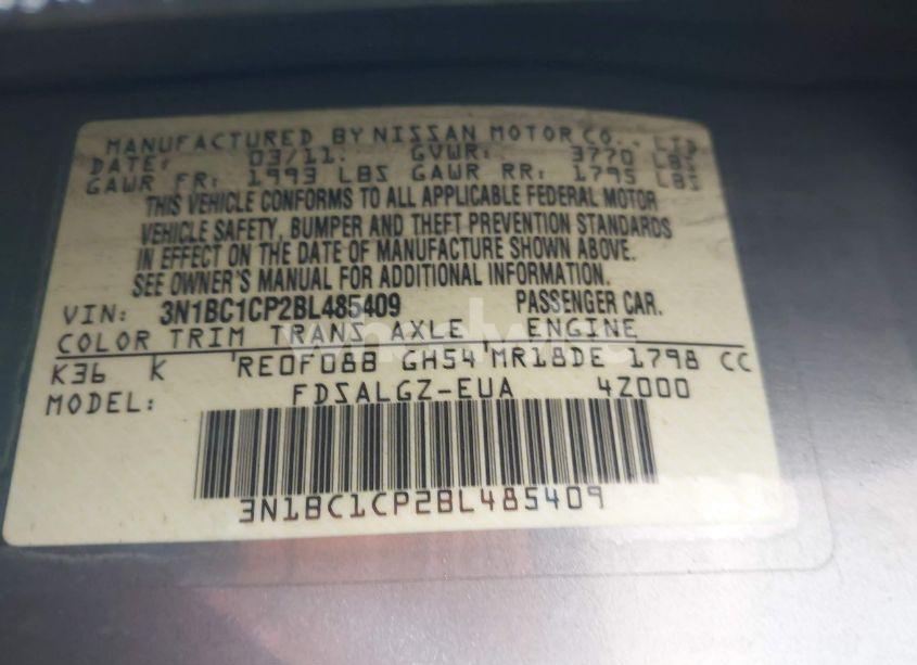 Photo 9 of 2011 Nissan Versa 1.8SL (VIN 3N1BC1CP2BL485409)