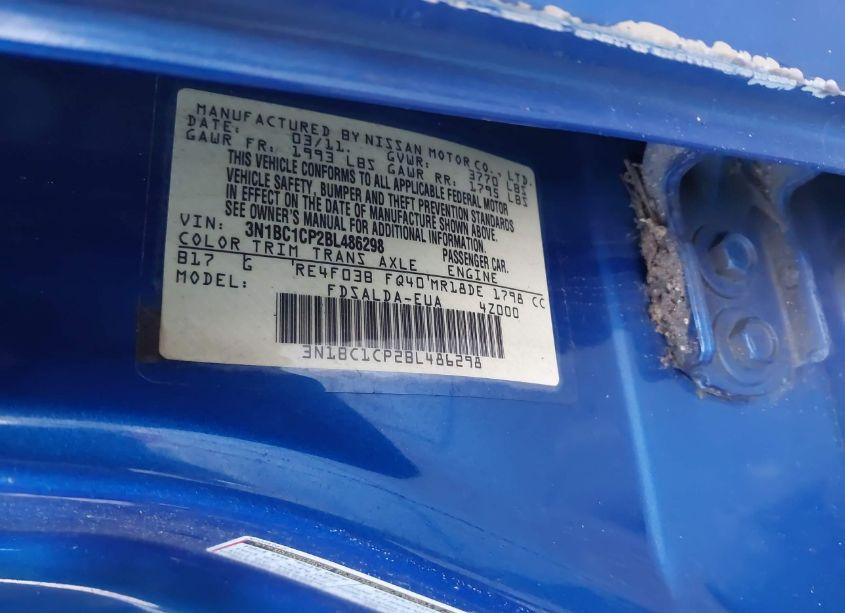 Photo 9 of 2011 Nissan Versa 1.8S (VIN 3N1BC1CP2BL486298)