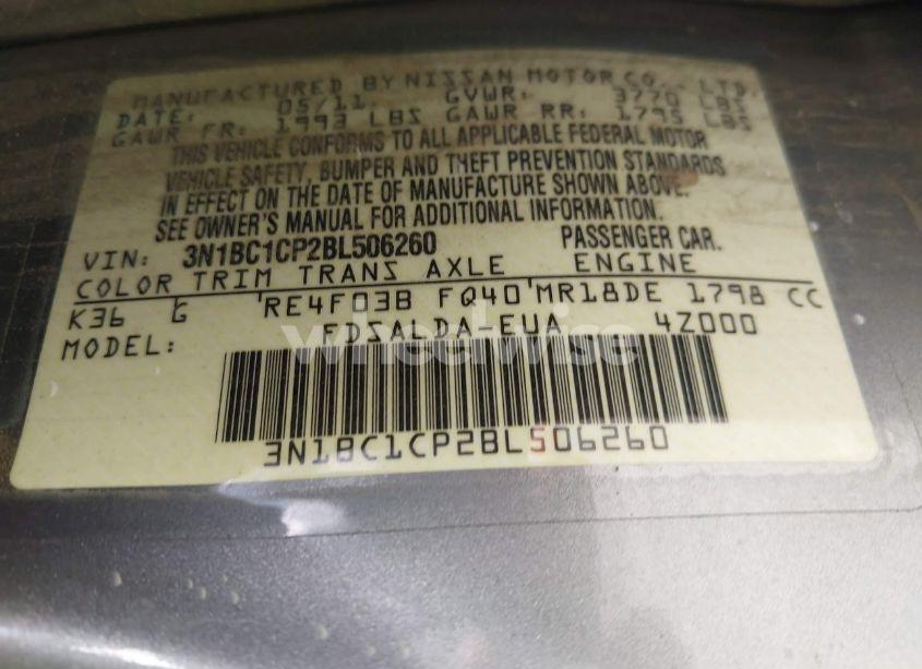 Photo 9 of 2011 Nissan Versa 1.8S (VIN 3N1BC1CP2BL506260)