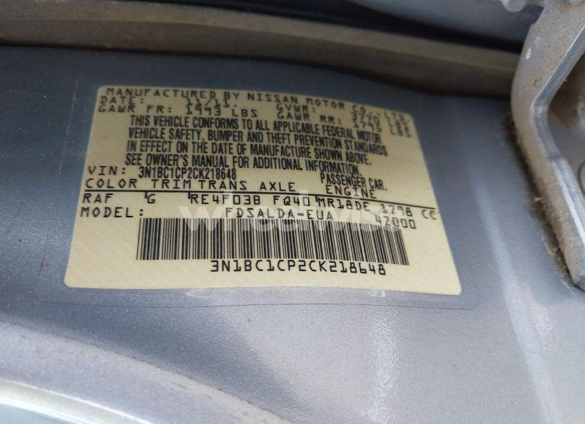 Photo 8 of 2012 Nissan Versa 1.8 S (VIN 3N1BC1CP2CK218648)