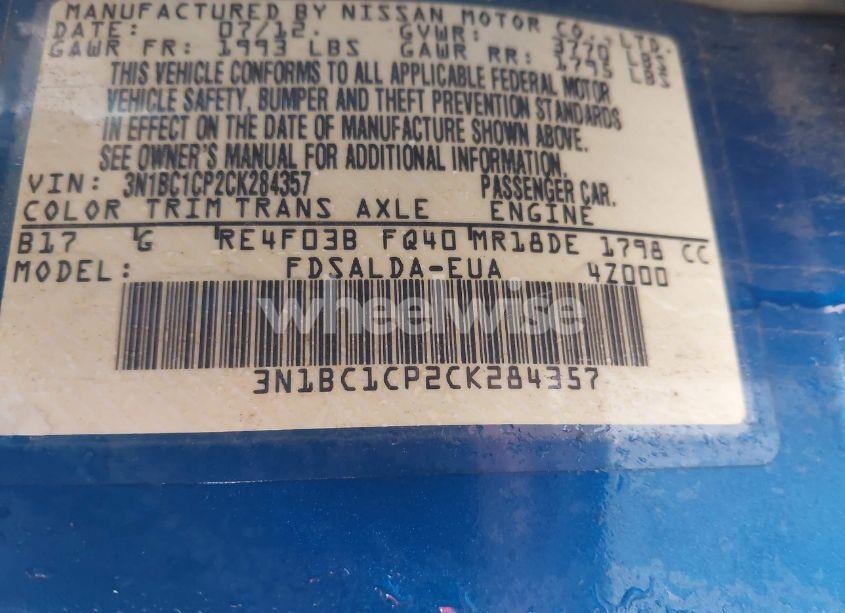 Photo 9 of 2012 Nissan Versa 1.8 S (VIN 3N1BC1CP2CK284357)