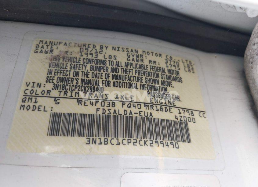 Photo 9 of 2012 Nissan Versa 1.8 S (VIN 3N1BC1CP2CK299490)