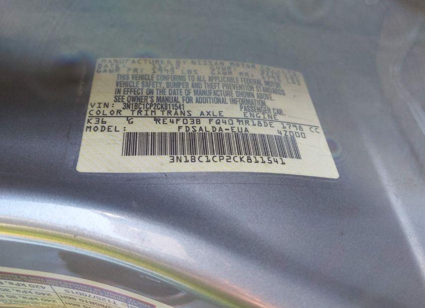 Photo 9 of 2012 Nissan Versa 1.8 S (VIN 3N1BC1CP2CK811541)