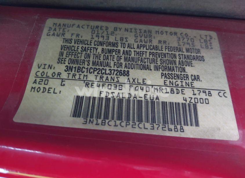 Photo 9 of 2012 Nissan Versa 1.8 S (VIN 3N1BC1CP2CL372688)