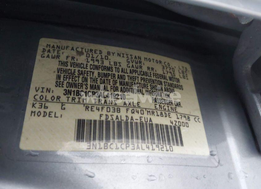 Photo 9 of 2010 Nissan Versa 1.8S (VIN 3N1BC1CP3AL419210)